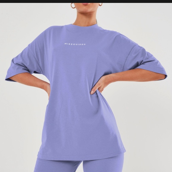 Misguided blue oversized shirt and biker shorts - Picture 3 of 3